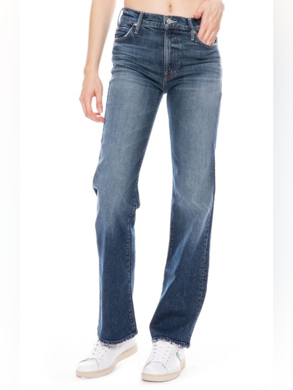 MOTHER high-rise, straight leg kick it jean in Tell it to the Pope Size 28